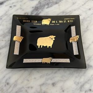 Vintage dish tray Golden Steer Restaurant NYC New York glass gilded catchall